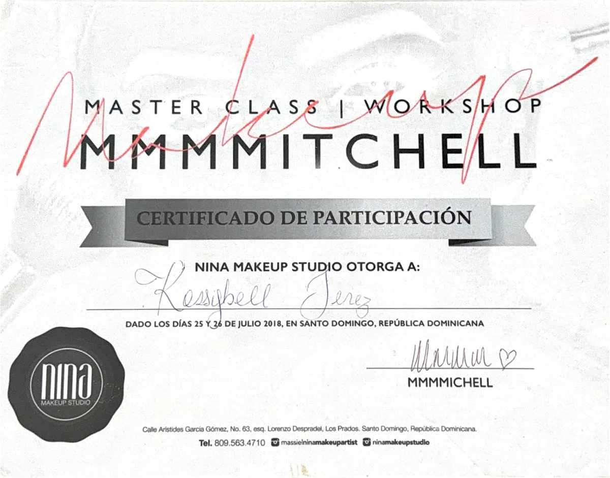 Vista previa de Master Class · Workshop, documento emitido por Nina Makeup Studio · MMM Michell